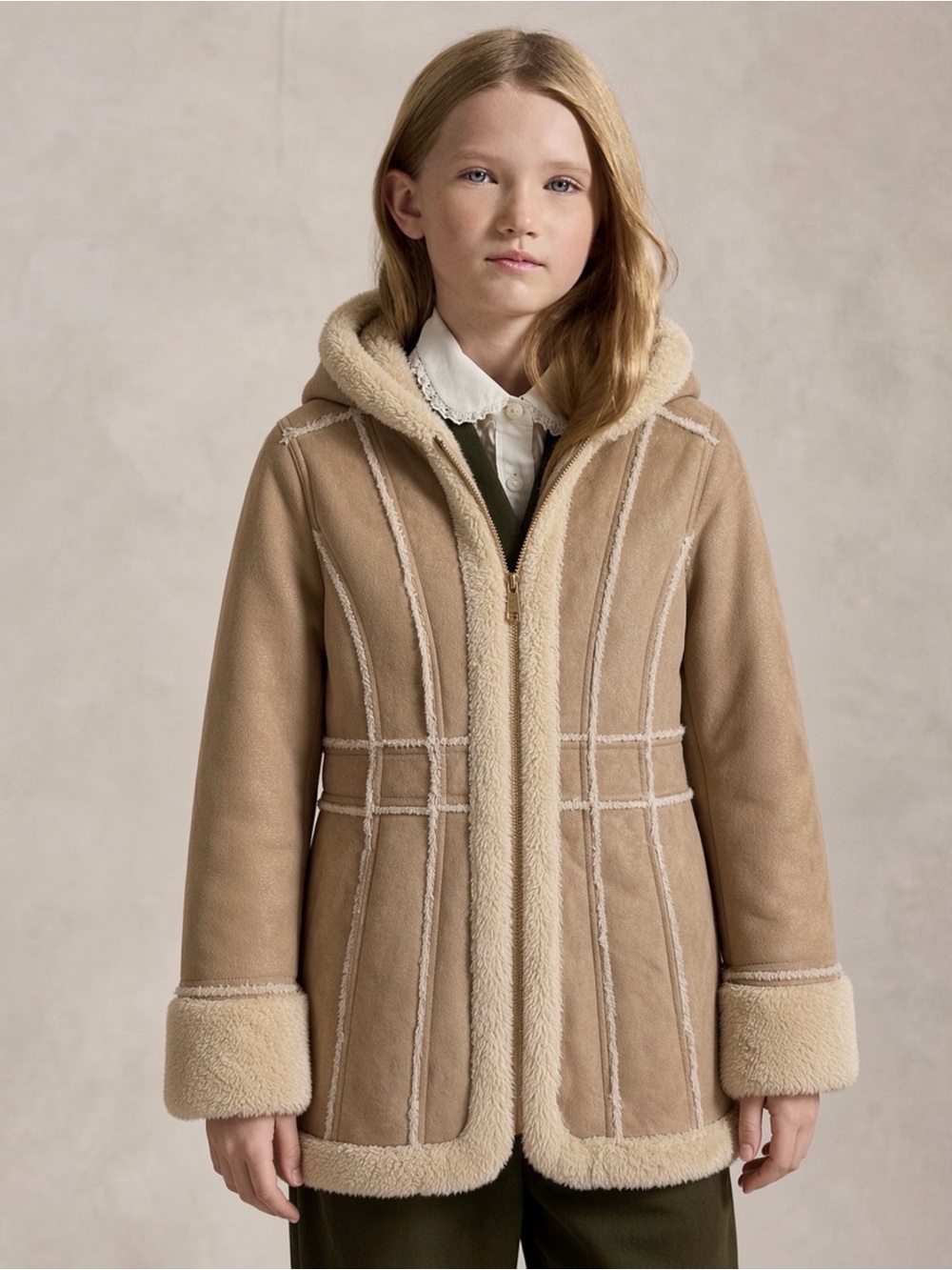 $109 Girls' Shearling Tan Coat 10